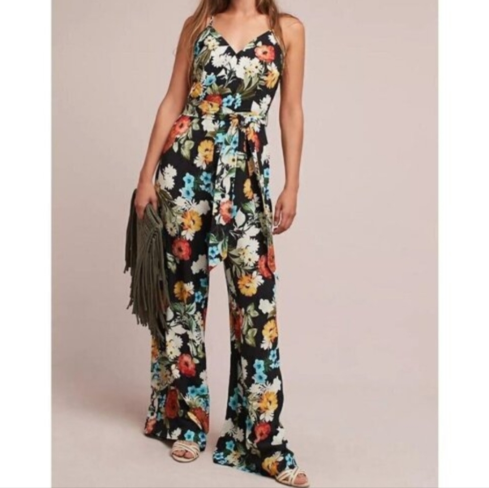 Yumi Kim Morning Glory Black Surplice Jumpsuit with Spaghetti Straps Size Small
